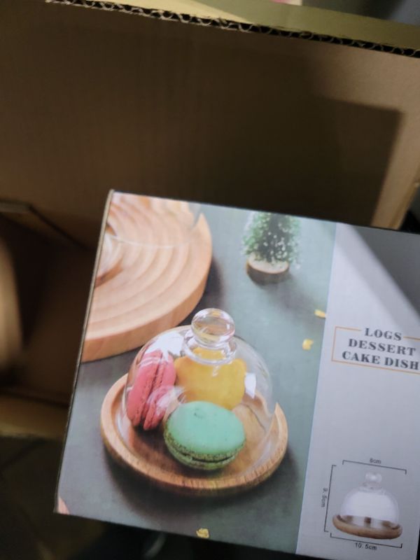Photo 1 of 2 Pack Glass Domes with Wooden Base - 3.4 Inch Mini Cake Stand Cover for Dessert, Cheese, Candy, Plants & Succulents