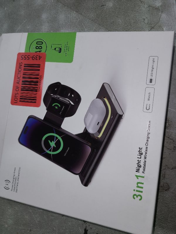 Photo 1 of 3 in 1 Foldable Charging Station for Apple Products,Fast Wireless Charger Travel Dock Adapter&Light for iPhone 16/15/14/13/12/11/X/XS,for iWatch 10/9/8/7/Ultra2/Ultra/SE,for AirPods 4/3/2/Pro/2(White)