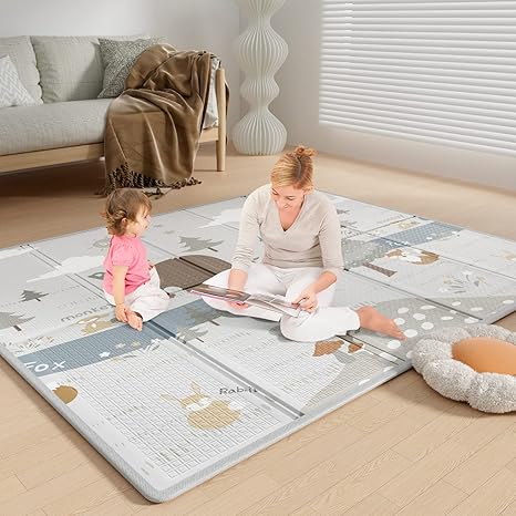 Photo 1 of 50”x50” Baby Play Mat for Floor – Soft & Thick Cushion Padded Foldable Baby Crawling Mat for Floor Activity – Non-Slip, Machine Washable, Non-Toxic Playpen Mat for Infants, Babies & Toddlers - Space