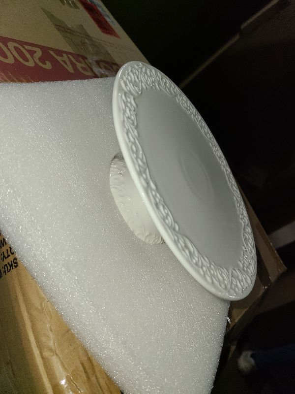 Photo 1 of 8 Inch White Cake Stand, Small Cake Stand for Party, Porcelain Cake Plate, Christmas Round Dessert Stand for Baby Shower, Birthday, Home Decorating Stand