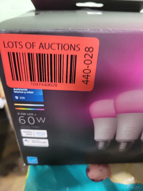 Photo 1 of Philips Hue A19 LED Smart Light Bulb - White and Color Ambiance - 60W Indoor Light Bulb - Control with Hue App - Works with Alexa, Google Assistant and Apple Homekit - 3 Pack