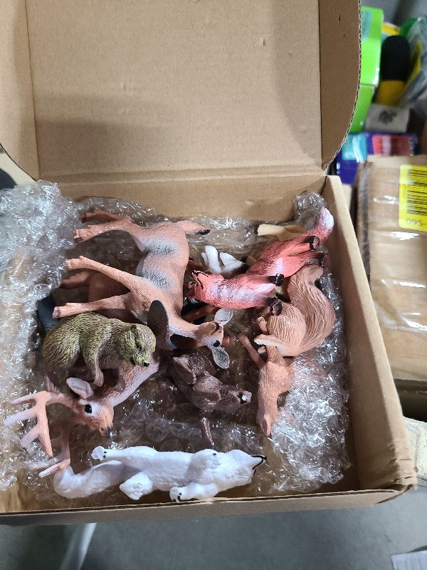 Photo 1 of 10 Pieces Forest Animals Figures Miniature Woodland Animal Figurines Small Squirrel Beaver Rabbit Deer Family Educational Playset Toys Cake Toppers for Graduation Gift Birthday Party Supplies