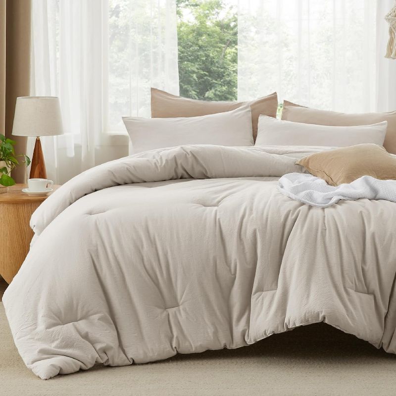Photo 1 of **COMFORTER ONLY**
Bedsure Comforter Set Queen Size - Cotton Fabric with Microfiber Inner Fill, Linen Color Soft Bed Set for All Seasons, 3 Pieces, 1 Comforter (90" x 90") and 2 Pillow Cases (20" x 26") 