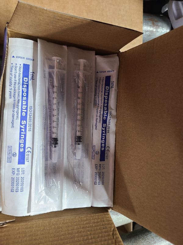 Photo 1 of 50 Pcs 1ml Syringes with Caps Oral Dispenser Individually Sterile Warpped for Medicine Dropper, Colostrum Collect Feeding Pets, Liquid