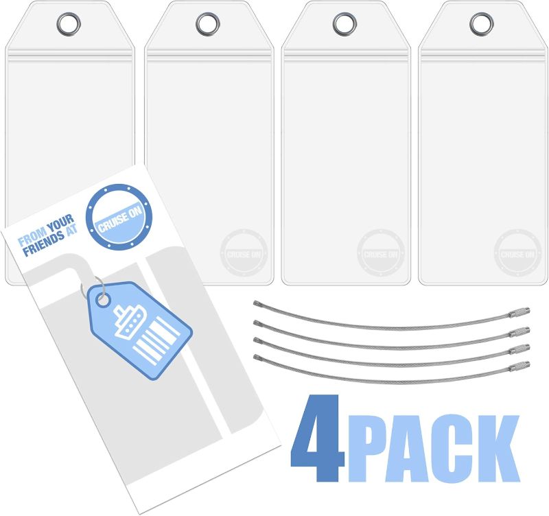 Photo 1 of  Cruise On Cruise Luggage Tag Holde [4 Pack] - Fits All Carnival & Seabourn Ships & Tags - Cruise Essentials 2025 & 2026 - Waterproof & Clear Luggage Tags 