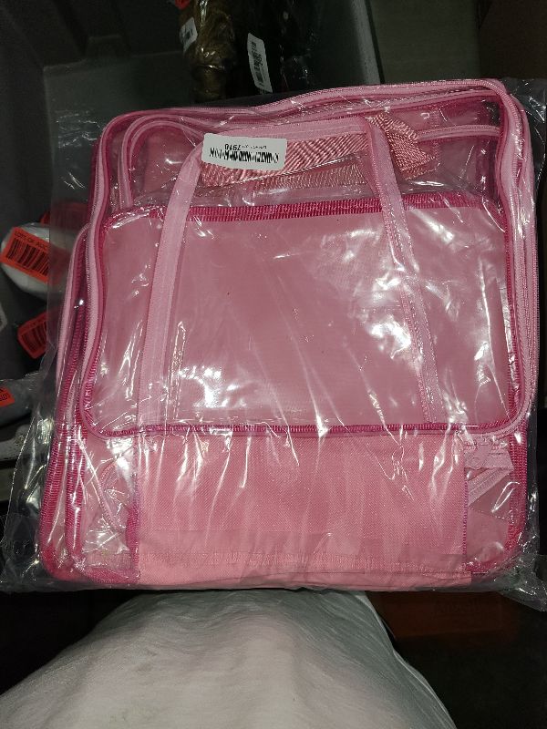 Photo 1 of 6 Pieces Large Clear Travel Packing Cube Clear Vinyl Zippered Storage Bags See Through Moving Bag PVC Multipurpose Pouch with Handle for Suitcase Shirts Dress Storage (Pink,11.8 x 10.2 x 3.9 Inch)