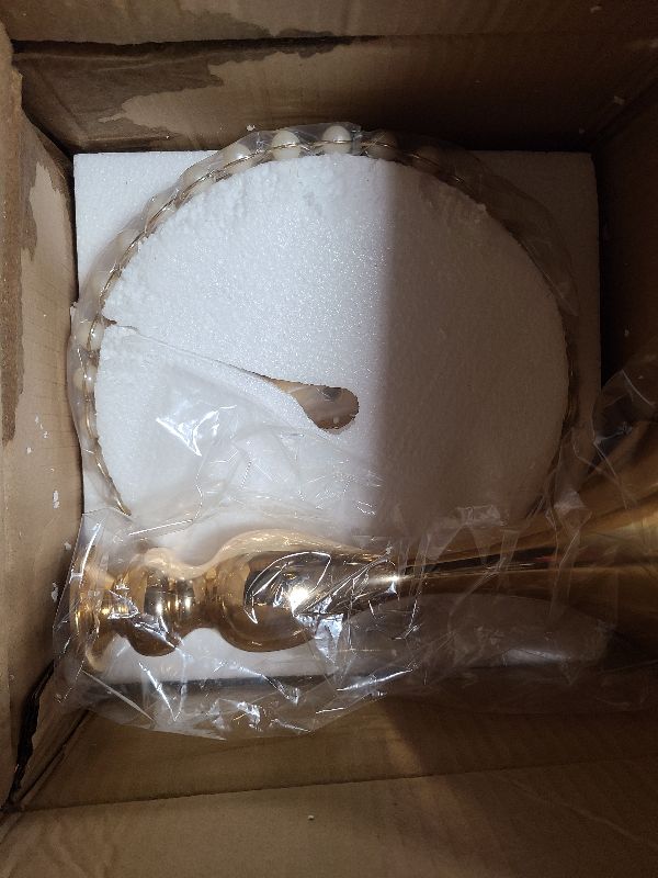 Photo 1 of 10 Inches 25cm Gold Round Mirror Cake Stand Cupcake Stands Metal Pedestal Holder with Pearls, Party Dessert Cheese Display Plate for Wedding Party Birthday Baby Shower Celebration Home Decoration