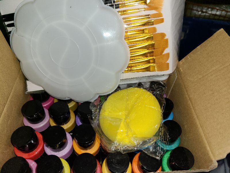 Photo 1 of 40 Pcs Metallic Acrylic Paint Set with 12 Brushes, 2 Knives & Palette, 24 Colors (2oz/60ml) - for Adults, Kids, Artists & Beginners - Canvas Ceramic Rock Wood Egg Painting Kit