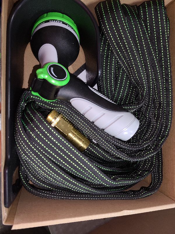 Photo 1 of 30ft Lightweight Flexible Garden Hose,Non-Slip Handles,Non-kink Hose,Solid Brass Fitting for Boats, RV Water Hose,Marine Washdown,Lawn,Garden,Leakproof TPE Hose(GreenBlack, 30 FT)