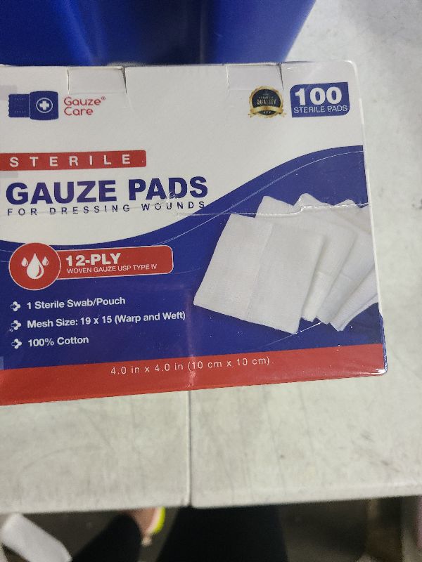 Photo 1 of 100pc Large Sterile Gauze Pads 4x4 Sterile for Wounds Bulk - 12ply Woven Gauze Sponges 4x4 Sterile - USP IV Breathable Mesh 4x4 Gauze Pads Sterile for Enhanced Absorption - First Aid Medical
