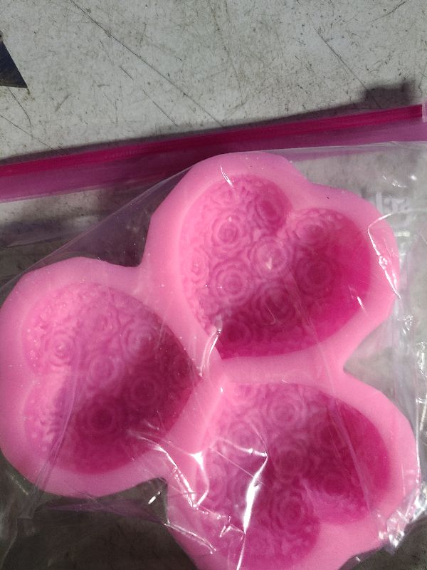 Photo 1 of 3-Cavity Heart Rose Flower Silicone Soap Mold Fondant Mold for Cake Decoration, Chocolate,Candle, Bath Bomb, Lotion Bar