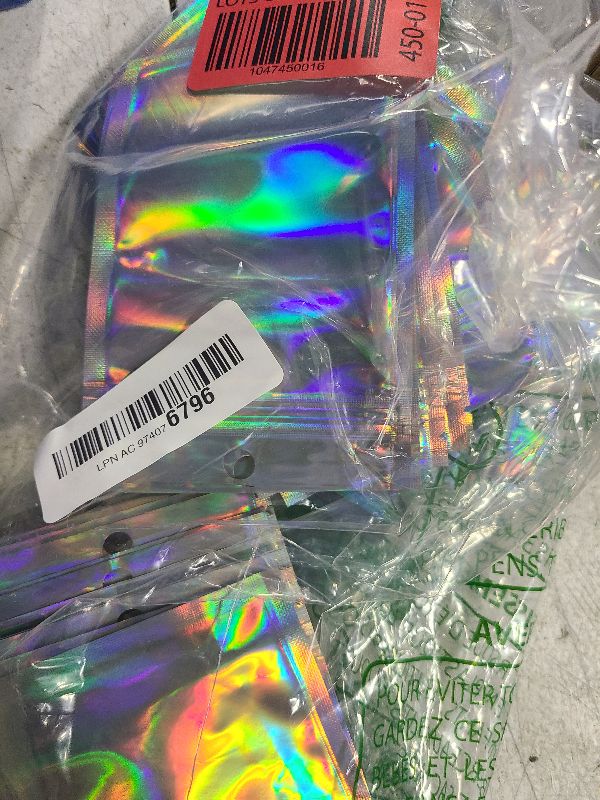 Photo 1 of 100Pcs Holographic Packaging Bags, 3x4 inch Resealable Foil Pouch Mylar Sample Bag Great for Small Business and Party Favor Food Storage……