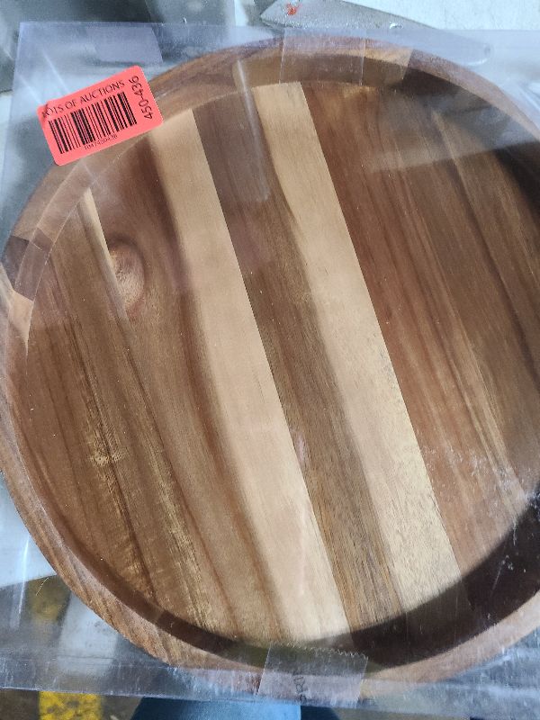 Photo 1 of Acacia Wood Round Serving Tray, 13.8" Charcuterie Board with Rim, Decorative Centerpiece for Ottoman, Coffee Table, Couch, Kitchen Island, Round Serving Platter, 1 Pack