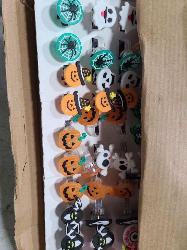 Photo 1 of 54PC Halloween Light Up Ring Halloween Party Favors LED Glow Ring for Kids Non Candy Gift (12 Styles Flashing Rings)
