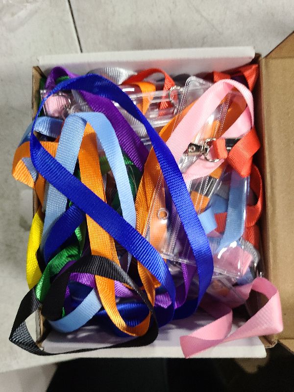 Photo 1 of 50 Pack Name Tag Lanyards with Id Holder, Clear Plastic Horizontal Name Tags Holders and Black Badge Lanyards with ID Holder for School Office Team Workers Volunteers (Multicolor)