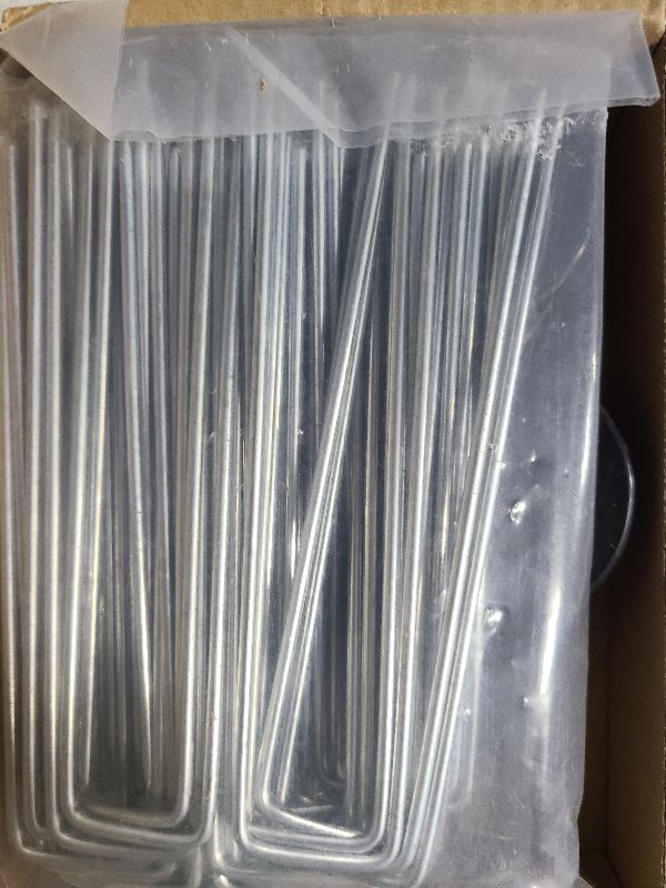 Photo 1 of AAGUT 50 Pack Landscape Staples with Gasket Washer Caps, 6 Inch Vapor Barrier Stakes, Metal Garden Stakes Landscape Fabric Staples for Gardening Landscaping, Sod Fence Yard Lawn Ground Weed Mat Pins