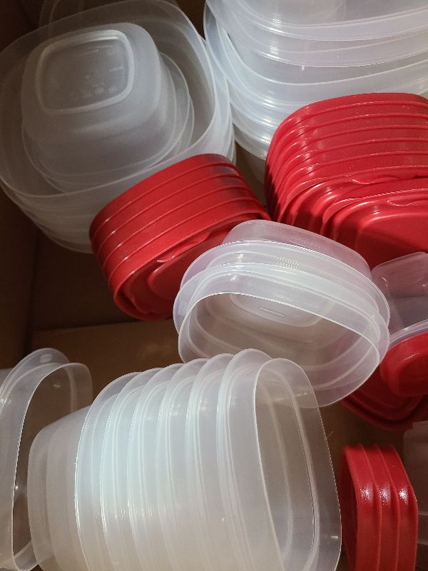 Photo 1 of **MISSING SOME CONTAINERS & LIDS**
Rubbermaid 60-Piece Food Storage Containers with Lids, Microwave and Dishwasher Safe, Red Color, Ideal for Meal Prep and Pantry Storage