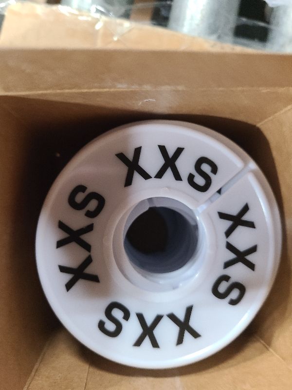 Photo 1 of 40 Pack Round White Plastic Clothing Size Closet Rack Dividers Hangers, Preprinted in 8 Sizes XXS, XS, S, M, L, XL, XXL, XXXL (Outer 3.5”, Inner Diameter 1.38”)