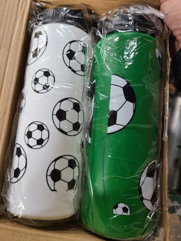 Photo 1 of 12 Pcs Soccer Water Bottles Soccer Drawstring Bag Set with 50 Sticker Soccer Party Favors 6 Reusable Sports Squeeze Water Bottles 20oz 6 Soccer Goodie Gift Bag for Soccer Team Gifts Players Lovers Gym