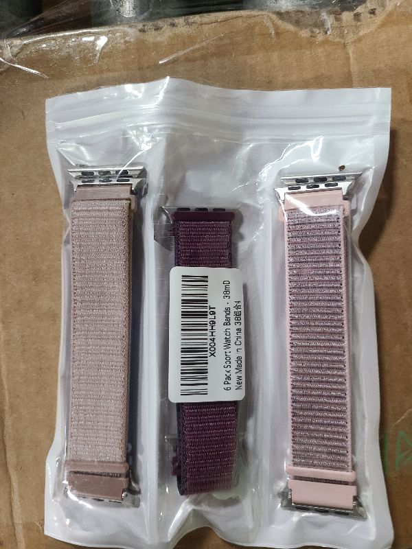 Photo 1 of 6 Pack Nylon Sport Loop Band Compatible with Apple Watch Band 38mm 40mm 41mm 42mm 44mm 45mm 46mm 49mm Women Men, Soft Adjustable Replacement Straps for iWatch Series 10 9 8 7 6 5 4 3 2 1 SE Ultra (Plum/Rose Pink/Light Pink/Jet Black/Shimmering White/Teal 