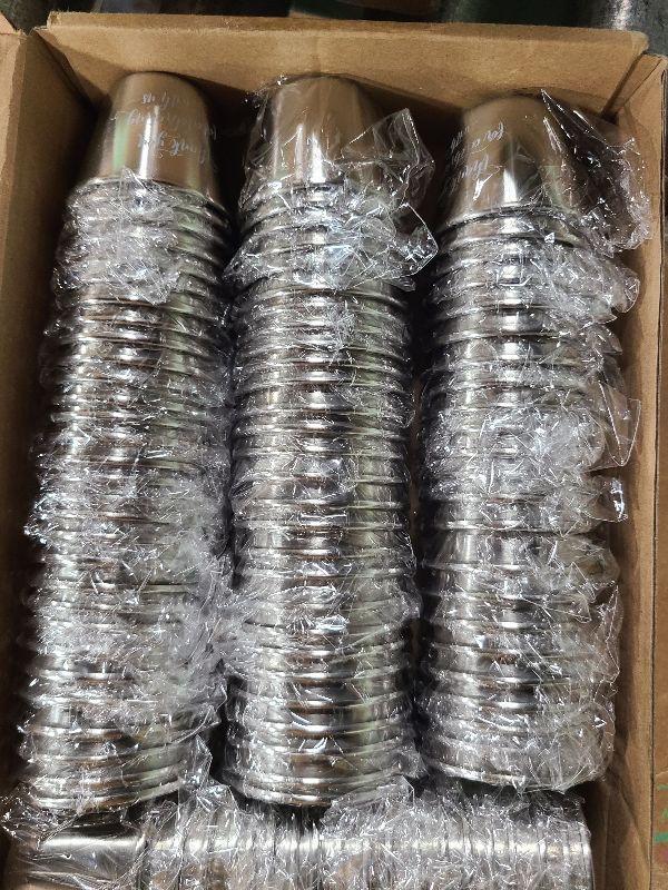 Photo 1 of 100 Pcs Wedding Stainless Steel Shot Glasses - Bulk Wedding Favors Set - Funny Shot Glasses - Metal Drinking Cups for Bachelor, Bachelorette, Birthday, Engagement Parties (Silver, White)
