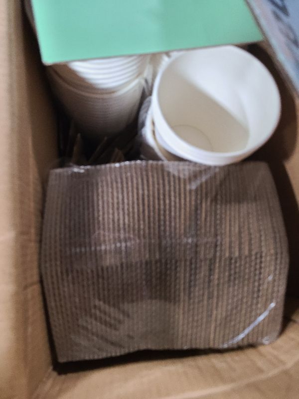 Photo 1 of [100 Pack] 12 oz Paper Coffee Cups, Disposable Paper Coffee Cup with Lids, Sleeves, and Stirrers, Hot/Cold Beverage Drinking Cup for Water, Juice or Tea, Suitable for Home, Shops and Cafes