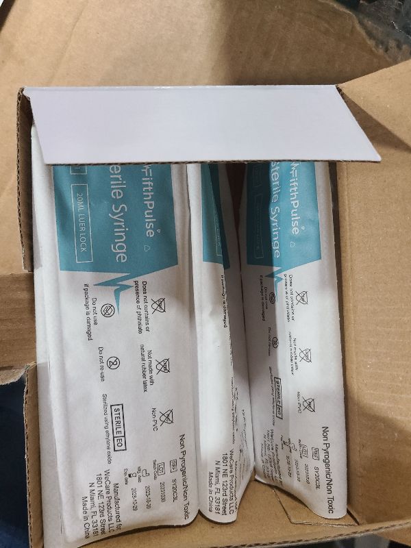 Photo 1 of 20 ml Syringe without Needle - 5 Pack of Individually Wrapped Disposable Syringes - Good for Medical, Scientific Lab, Home Use, and More - Sterile Luer Lock Syringes