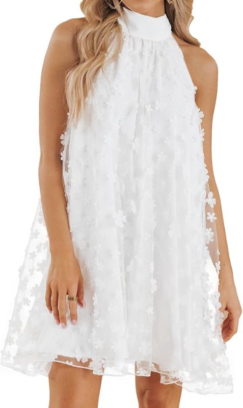 Photo 1 of VIMPUNEC 2024 Womens Summer Wedding Guest Formal Dresses Cocktail Halter Swing Dress Cute A Line Mini Homecoming Dress