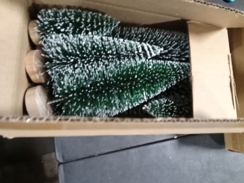 Photo 1 of 12 Pcs Mini Christmas Tree, Tabletop Christmas Tree with Wooden Bases Artificial Christmas Treewith 3 Sizes Christmas Table Decor Bottle Brush Trees for Christmas Decorations (Green)