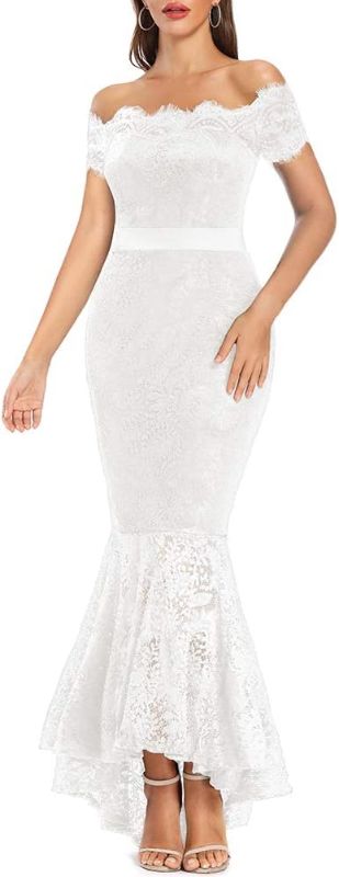 Photo 1 of  LALAGEN Women's Floral Lace Long Sleeve Off Shoulder Wedding Mermaid Dress, LARGE 