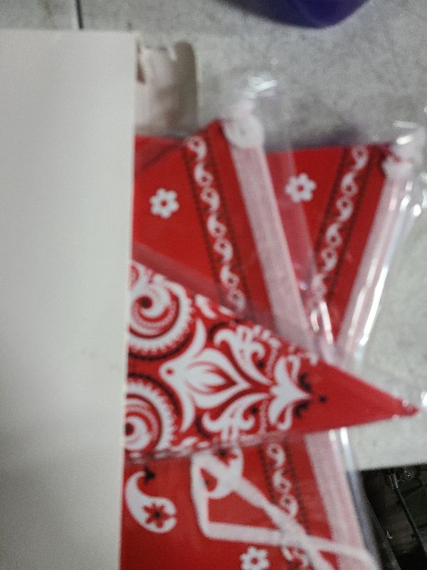 Photo 1 of 5 Pack Western Cowboy Party Decorations Bandana Pennant Banner Wild West Decor Western Cowboy Themed Yee Haw Country Party Decoration Supplies 9.8 x 5 ft(Red Paisley)