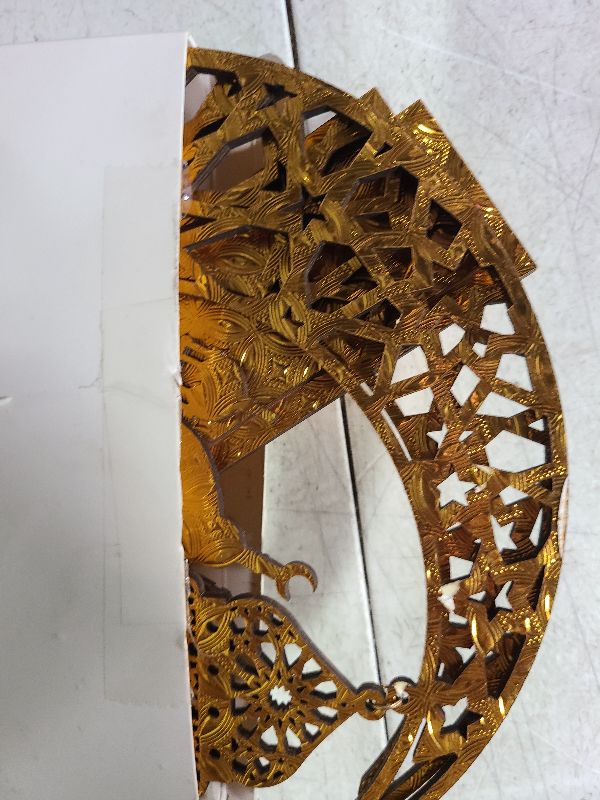 Photo 1 of 2 Pieces Wood Ramadan Decorations Islamic Eid Mubarak Kareem Table Sign Moon Hollow Star Ornament for Muslim Party Tabletop Decor Home Art Craft Decoration Golden Moon