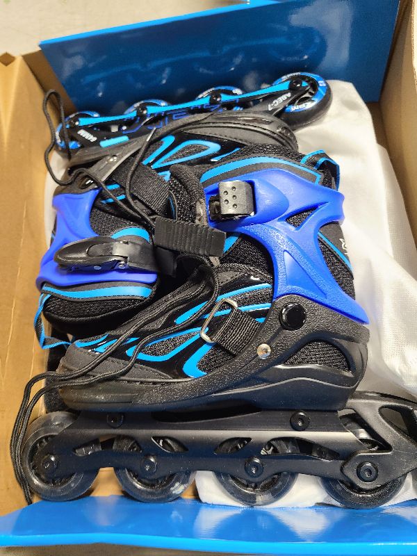 Photo 1 of 2PM SPORTS Vinal Boys Adjustable Flashing Inline Skates, All Wheels Light Up, Fun Illuminating Skates for Kids and Men- Azure Small (11C-13C US)