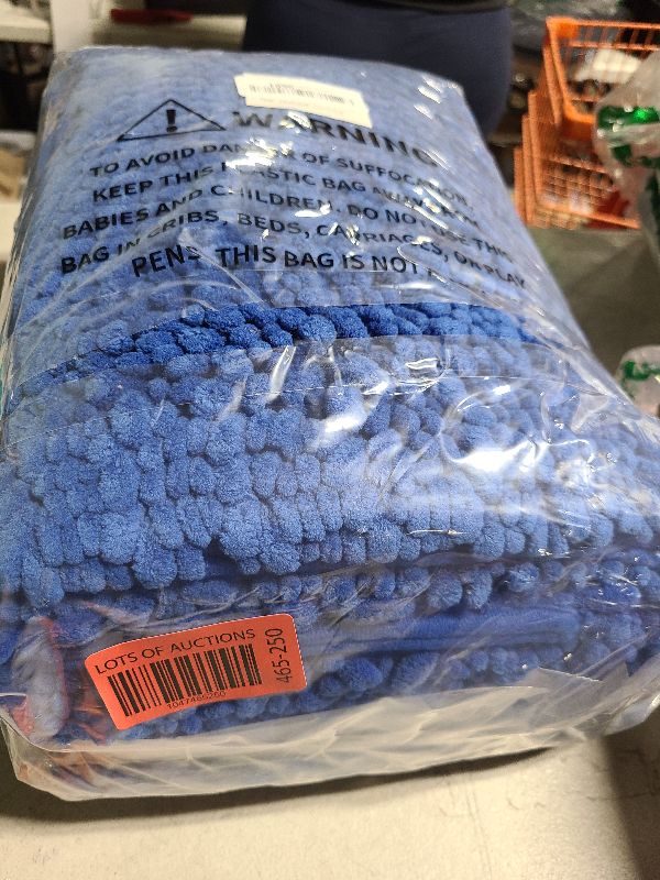 Photo 1 of ACCUMTEK Upgrade Extra Large Blue Bathroom Rug Set 3 Pieces Ultra Soft, Thick Absorbent Bath Mats, Non Slip Chenille Toilet Mat for Bathroom, Bedroom, Kitchen