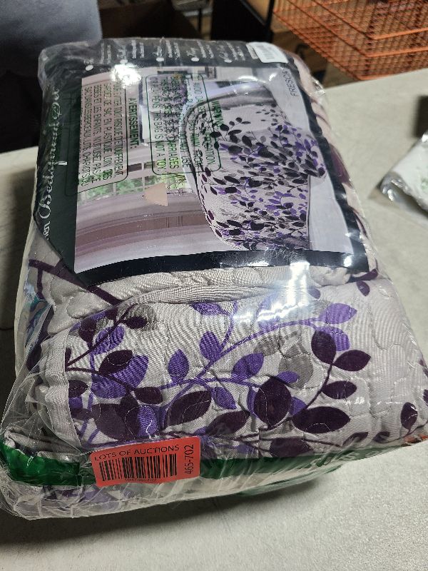 Photo 1 of 3-Piece Fine Printed Oversize (115" X 95") Fresca Quilt Set Reversible Bedspread Coverlet King Size Bed Cover (Purple, Grey, Vine)