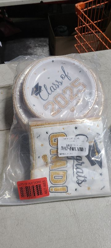 Photo 1 of 2025 Graduation Party Decorations Set - 200Pcs White Gold Class of 2025 Graduation Plates and Napkins Disposable Tableware for College High School Congrats Graduation Party Supplies, Serves 50