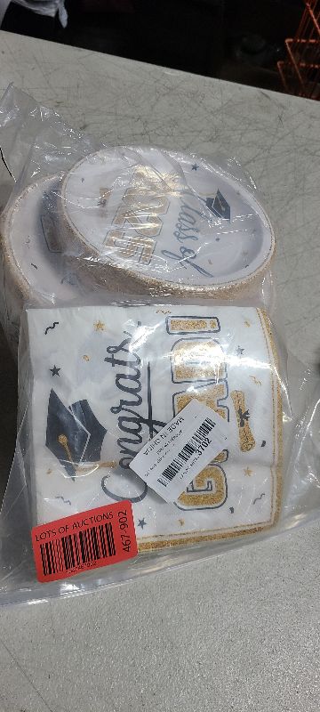 Photo 1 of 2025 Graduation Party Decorations Set - 200Pcs White Gold Class of 2025 Graduation Plates and Napkins Disposable Tableware for College High School Congrats Graduation Party Supplies, Serves 50