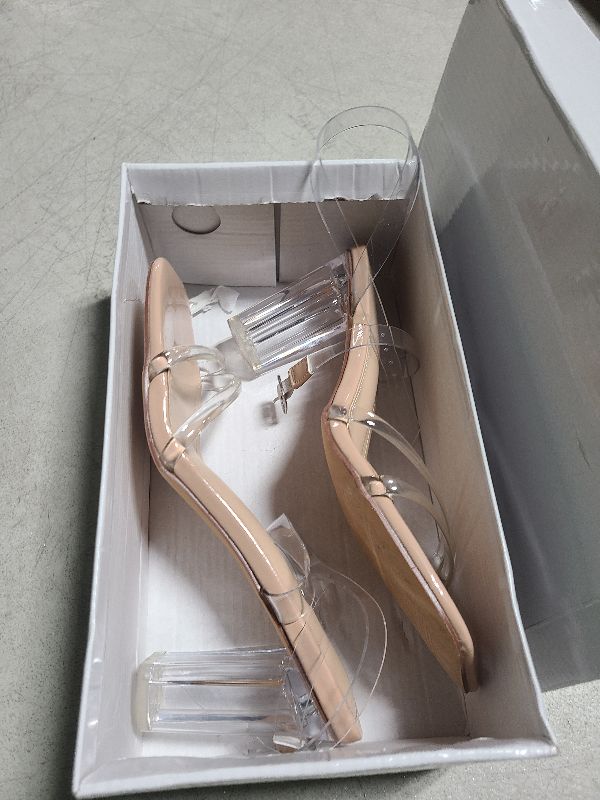 Photo 1 of adorose Clear Heels for Women Chunky Heel Ankle Strap Clear High Heels with Clear Strap Square Open Toe Clear Dressy Sexy Shoes Heels Nude Size 8