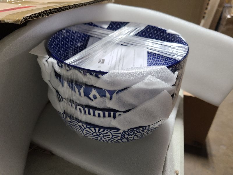 Photo 1 of Selamica Ceramic 30 Ounce Large Pasta Bowls - 8 Inch Wide and Shallow Serving Set of 4, Microwave Dishwasher Safe, Vintage Blue