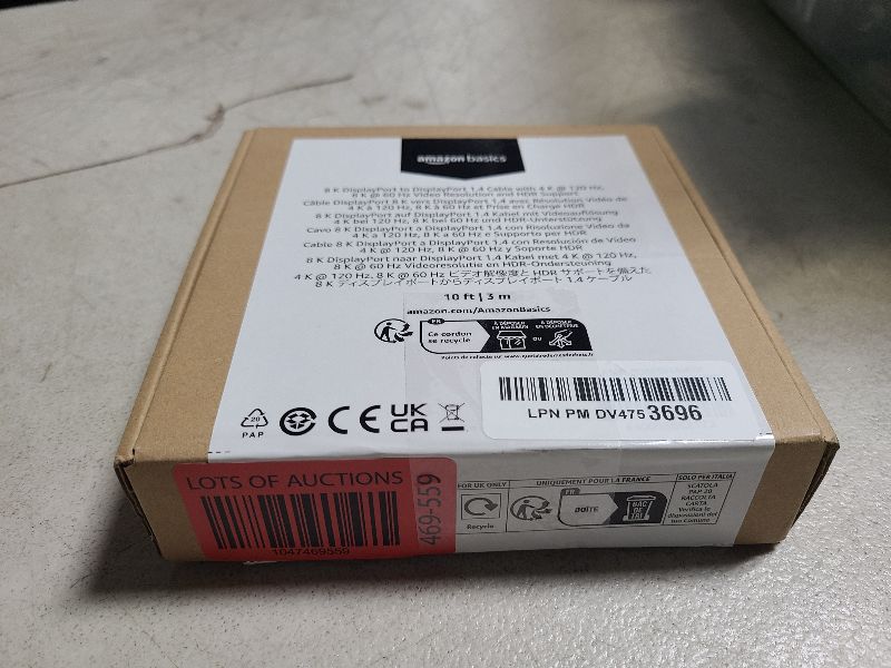 Photo 1 of Amazon Basics DisplayPort 1.4 Cable, 32.4Gbps High-Speed, 8K@60Hz, 4K@120Hz, Dynamic HDR and 3D, Gold-Plated Plugs, 10 Foot, Black