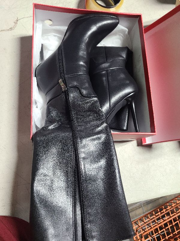 Photo 1 of Dance&Style Women's Leather Boots Middle Thin Heels Shoes Zipper Knee High Boots 29-Black 7US