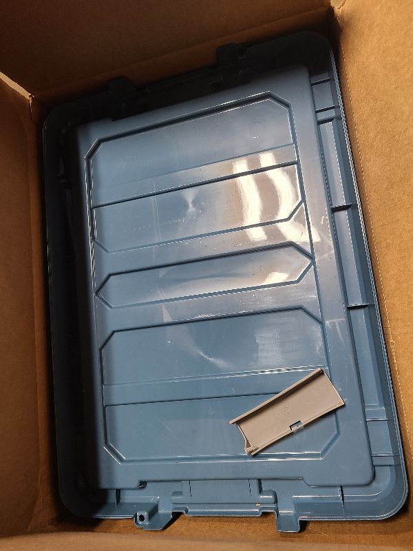 Photo 1 of IRIS USA 20 Gallon Eco-Friendly Lockable Storage Bins with Lids, 4 Pack - Made in USA, Heavy Duty, Stackable Containers, Garage Organizing Bins Moving Tubs, Rugged Sturdy Equipment Utility Box - Navy