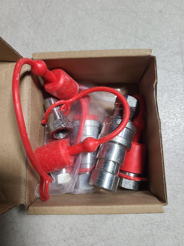 Photo 1 of 1/4" NPT ISO 7241-B Hydraulic Quick Connect Couplers/Couplings w/Dust Caps,1/4” Body Size + 1/4” NPT Thread Poppet Valve