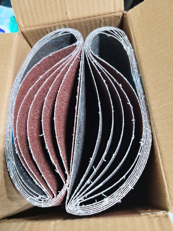 Photo 1 of 8 inch x 19 inch 80 Grit Sanding Belts, 12 Pack, EZ 8 Drum Sander Sandpaper Rolls for Woodworking and Floor Polishing, Aluminum Oxide Sander Sleeves