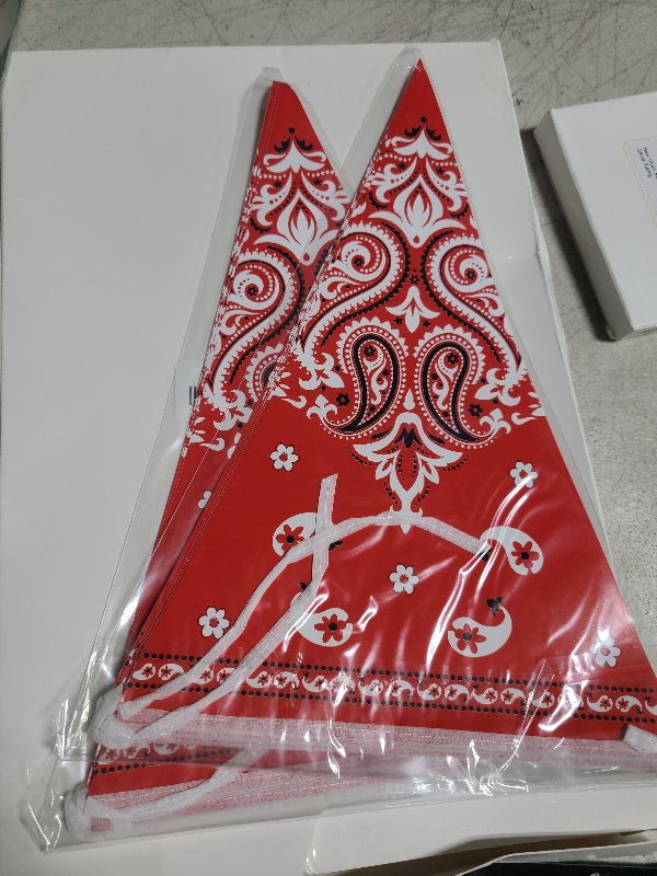 Photo 1 of 5 Pack Western Cowboy Party Decorations Bandana Pennant Banner Wild West Decor Western Cowboy Themed Yee Haw Country Party Decoration Supplies 9.8 x 5 ft(Red Paisley)