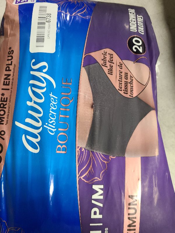 Photo 1 of Always Discreet Boutique Incontinence and Postpartum Underwear for Women, Maximum Protection, S/M, Black, 20 Count (Packaging May Vary)
