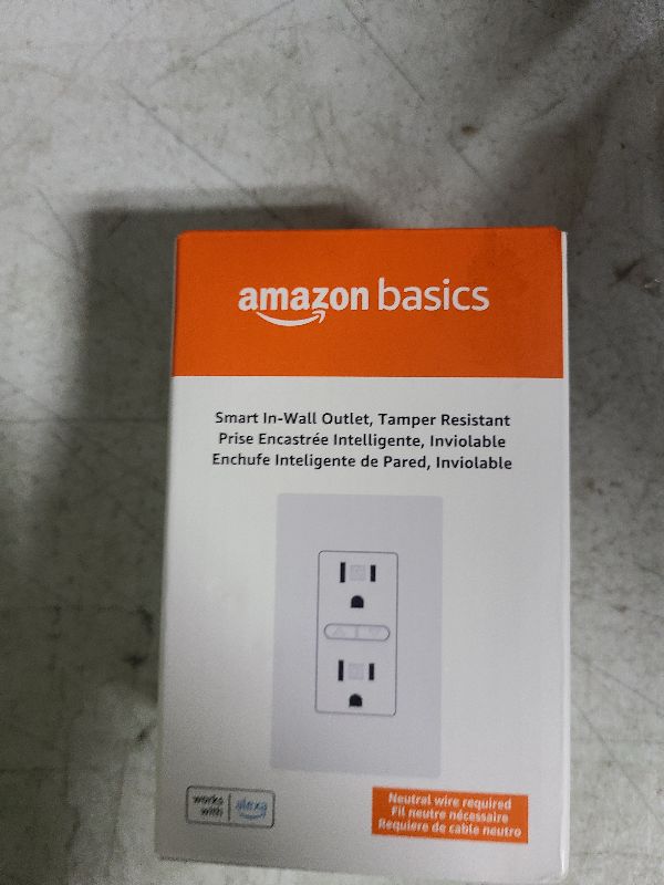 Photo 1 of Amazon Basics Smart In-Wall Outlet, Works with Alexa Only, 2.4 GHz Wi-Fi, No Hub Required, White