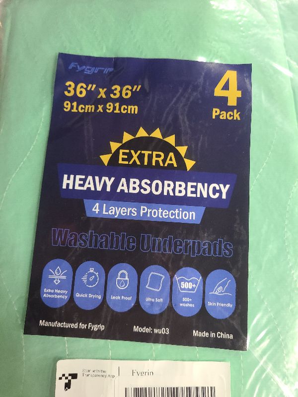 Photo 1 of 4 Pack 36” x 36” Extra Heavy Absorbency Washable Underpads, Waterproof Quick Drying Nursing Pads Incontinence Bed Pads, Reusable Washable Pee Pads for Dogs, Diaper Changing & Adults