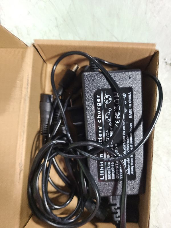 Photo 1 of 42V 2A Battery Charger Universal 5 Plugs Power Supply Adapter for 36V Lithium Battery, DC Plug with 8mm 3 Prong /12mm 3 Prong /8mm RCA/3-Pin Male XLR Connector, Power Adaptor Supply Cord