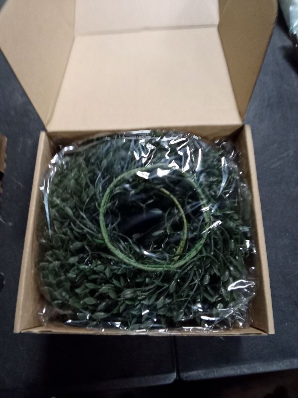 Photo 1 of 6 Pcs Artificial Boxwood Candle Rings Wreaths Mini Green Kitchen Cabinet Wreath Table Centerpieces Spring Summer Rings Wreaths for Pillars Farmhouse Wedding Party Decor